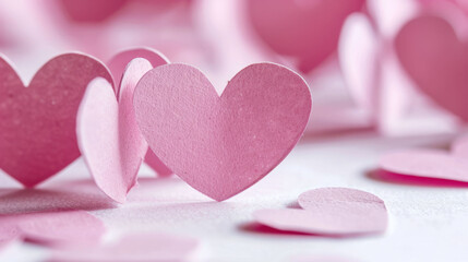 Fototapeta premium Delicate pink paper hearts create charming and romantic atmosphere, perfect for celebrations or decorations. Their soft hues evoke feelings of love and joy