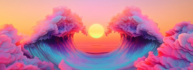Psychic Waves, Psychedelic, Surreal imagery with gradients and neon tones, Retro 90s