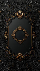 An intricate floral-patterned design in black and gold on a textured backdrop, radiating a sense of elegance and refinement, perfect for luxurious branding or decor.