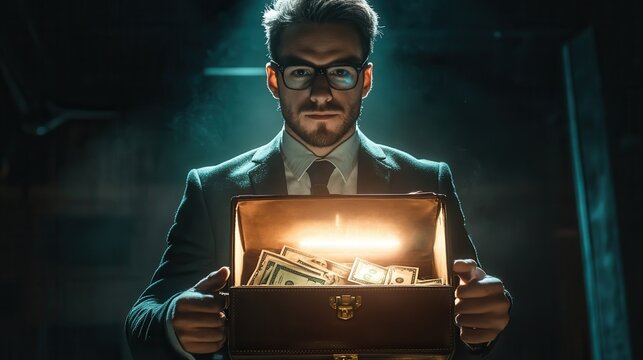 Seizing Opportunities: Businessperson Exchanging Briefcase Full of Documents and Keys in Dramatic Lighting
