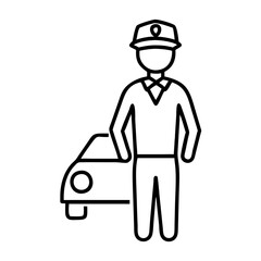 Fototapeta premium Outline figure of taxi driver with car on white background