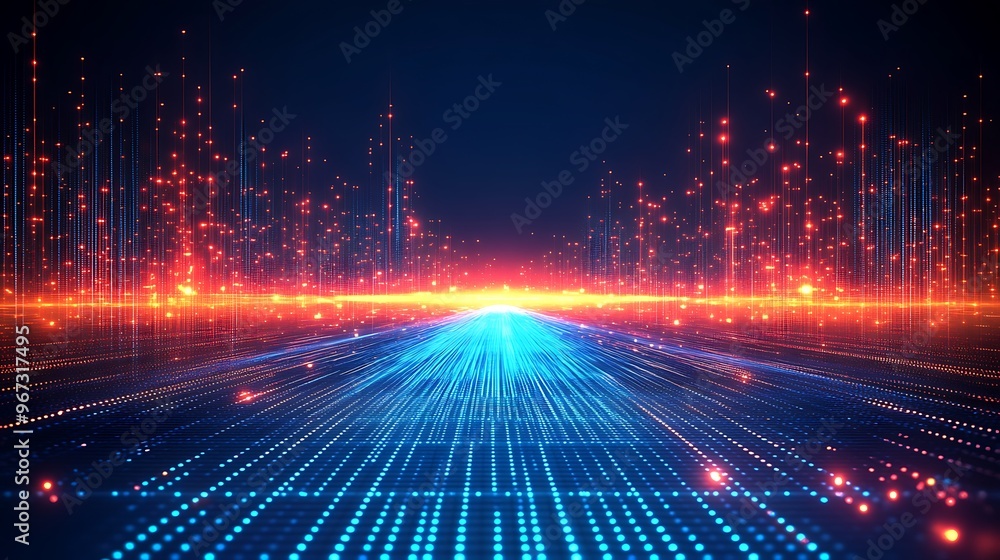 Poster futuristic digital landscape with vibrant lights and dynamic data flow, representing technology and 