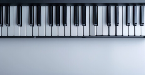 A close up view of piano keyboard showcasing black and white keys, perfect for music enthusiasts...