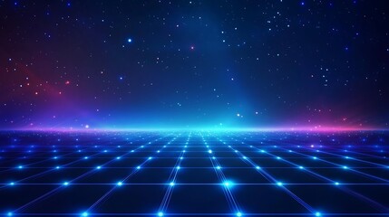 Obraz premium Futuristic night sky with glowing stars and a digital grid. Perfect for sci-fi themes and technology concepts.
