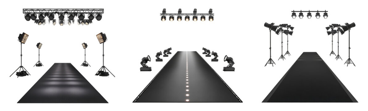 Fashion runway with lighting equipment and event production setup transparent background