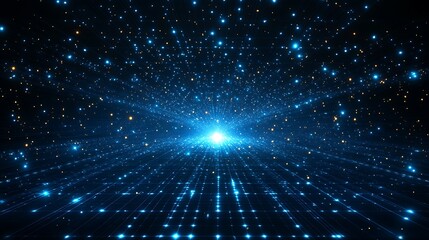 Naklejka premium Stunning abstract blue starry background with glowing points of light, creating a sense of depth and cosmic wonder.