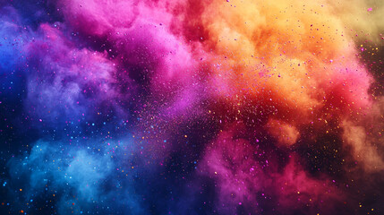 Fototapeta premium A colorful cloud of smoke with a rainbow of colors. The smoke is made up of tiny particles that are scattered throughout the image. The colors of the smoke are vibrant and eye-catching
