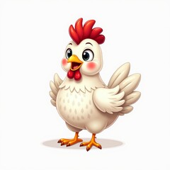 Cute Cartoon Chicken Illustration with Cheerful Expression on White Background