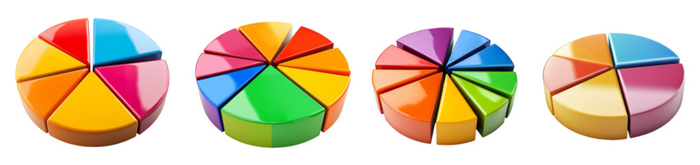 Obraz premium Colorful pie charts in glossy 3D segments for data visualization transparent background