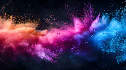 Multicolor powder explosion on a black background. Colorful clouds. Colorful dust explodes