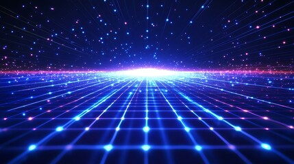 Obraz premium Stunning cosmic landscape with glowing grid and vibrant stars creating a digital universe illusion.