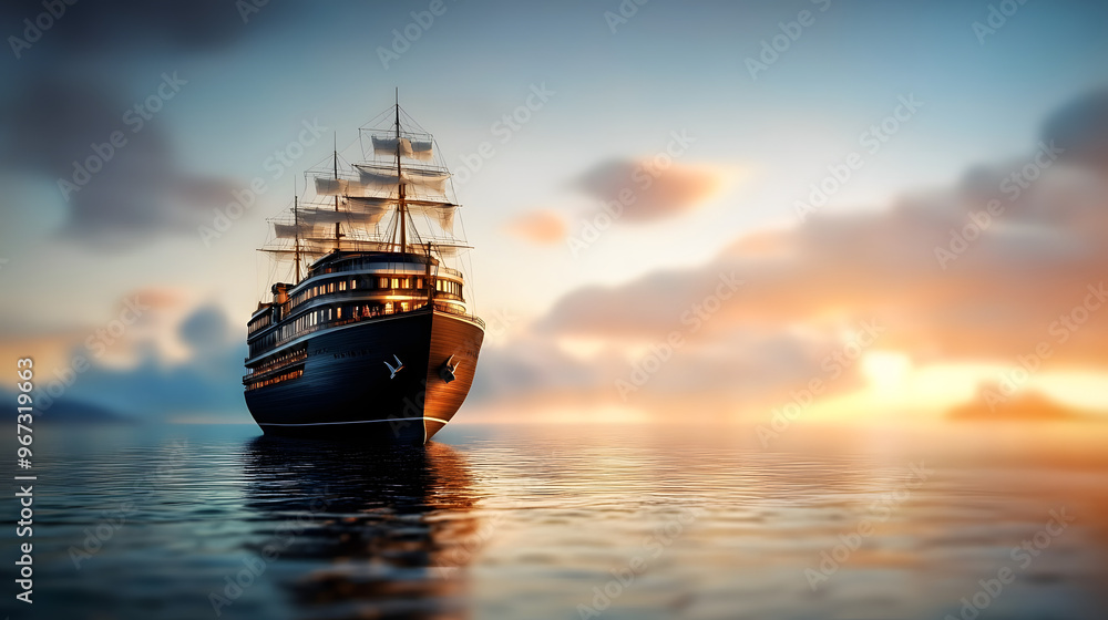 Poster ship at sea. selective focus background and copy space