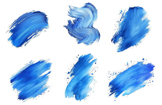Vibrant blue brush strokes in abstract artistic style creative paint swatches transparent background