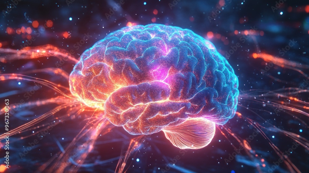 Poster brain are illuminated with colored lights, representing the process of focus and preparation