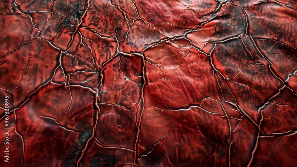 Aufkleber Aged red synthetic surface showcasing intricate textures and patterns in a detailed view