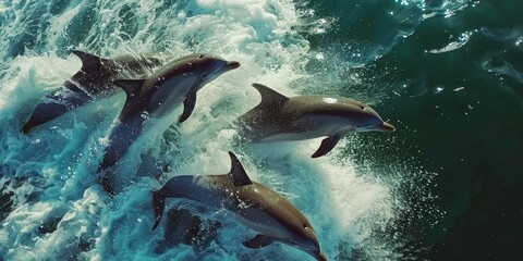 Fototapeta premium Dolphins frolicking in the ocean surf