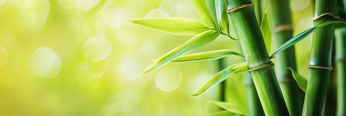 Obraz premium A close-up view of vibrant green bamboo stalks, surrounded by small delicate green leaves
