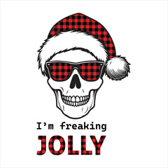 Santa Claus I'm Freaking Jolly T-Shirt Design Vector, Santa Skull Jolly Christmas Shirt
