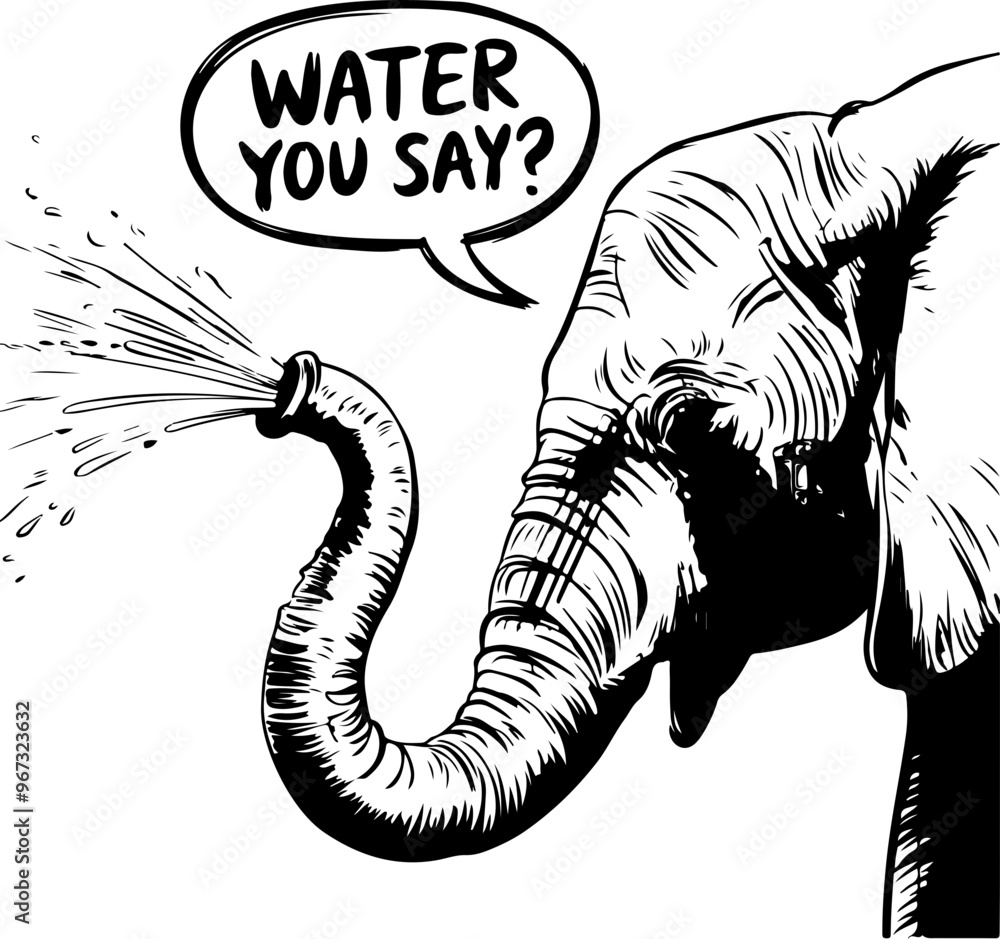 Poster Playful Elephant with Water Spray Cartoon Illustration