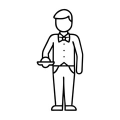 Obraz premium Outline figure of waiter holding a tray on white background