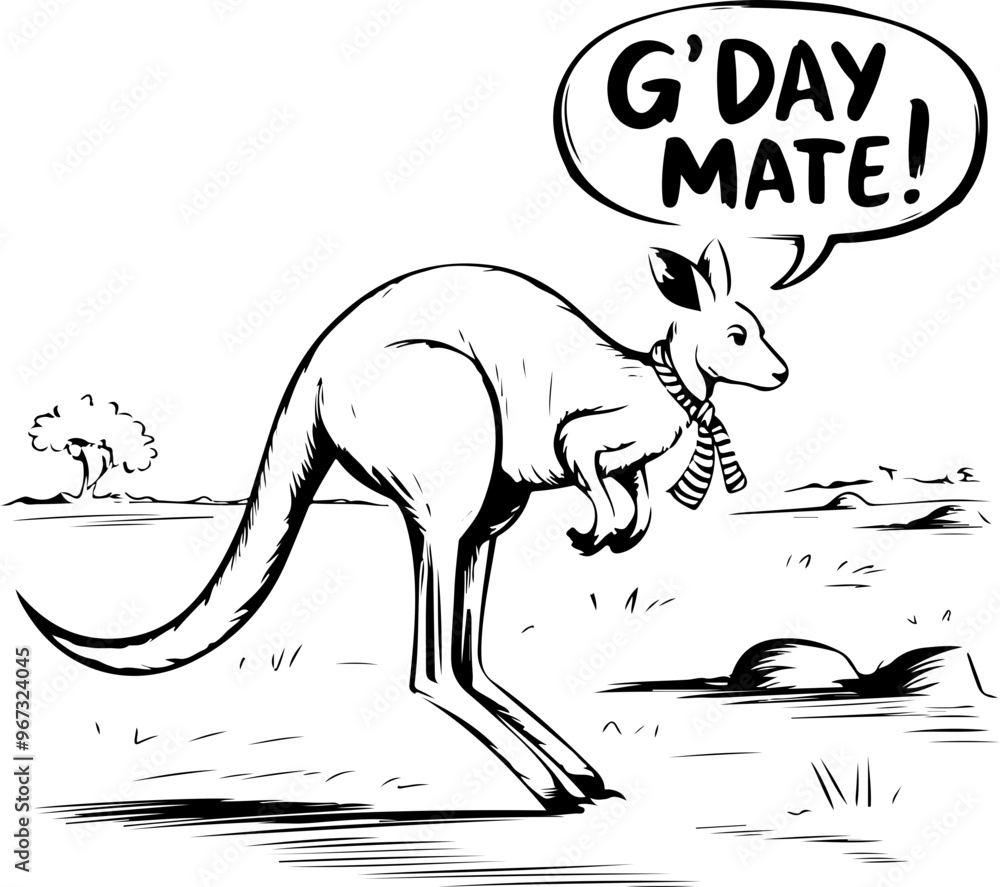 Poster Whimsical Kangaroo Illustration with Greeting Speech Bubble