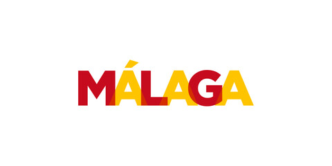 Malaga in the Spain emblem. The design features a geometric style, vector illustration with bold typography in a modern font. The graphic slogan lettering.