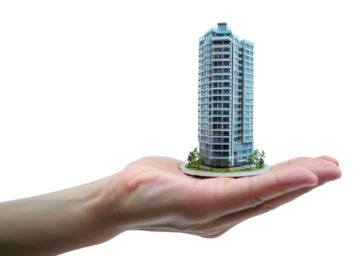 PNG Hand holding miniature skyscraper model