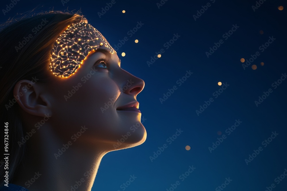 Aufkleber cognitive signaling brain enhancement neural circuitry and neurofeedback training woman smiling with