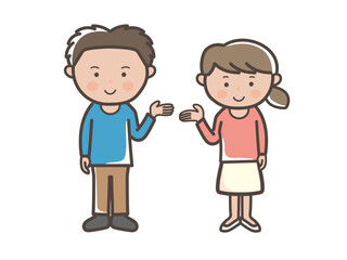 案内や説明をするイメージの若い男女カップルの全身イラスト