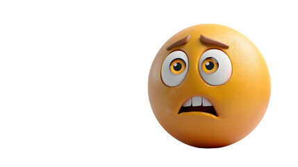 Fototapeta premium A 3D realistic confused emoji with a furrowed brow and tilted head, isolated on white background