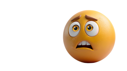 A 3D realistic confused emoji with a furrowed brow and tilted head, isolated on white background