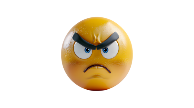 A 3D realistic confused emoji with a furrowed brow and tilted head, isolated on white background