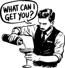 Barista Pouring Cocktail with Customer Inquiry