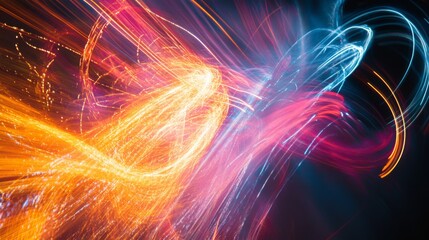 A long exposure shot of a fireworks display with trails of light and vibrant bursts illuminating the night sky.