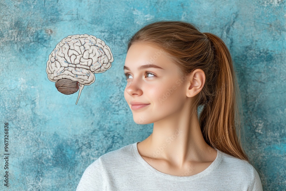 Poster neural pathways biofeedback cognition simulation and artificial intelligence woman gazing at digital