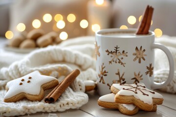 Cozy winter scene with hot cocoa and cookies