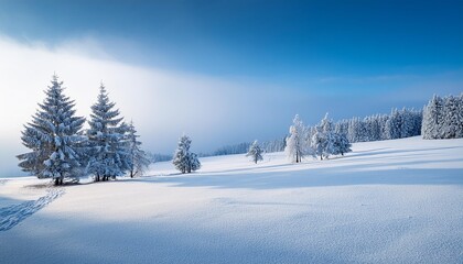 Snowy scene with distant trees