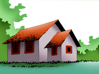 Illustration of an isolated ancient building in the wild