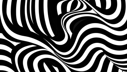 Abstract Black and White Curved Stripes Background