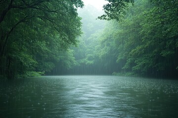 Obraz premium Heavy rain, river overflowing, Rich jewel tones, Humorous, Timeless Adventure