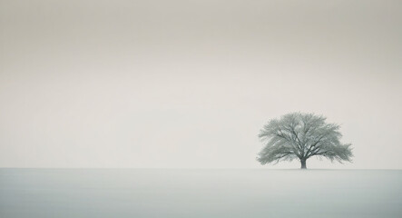 green tree in the desert with copy space