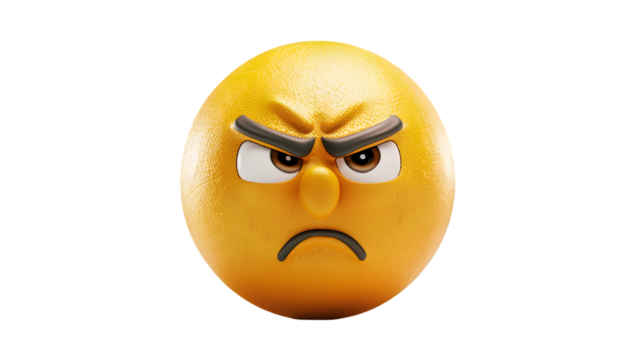 A 3D realistic confused emoji with a furrowed brow and tilted head, isolated on white background