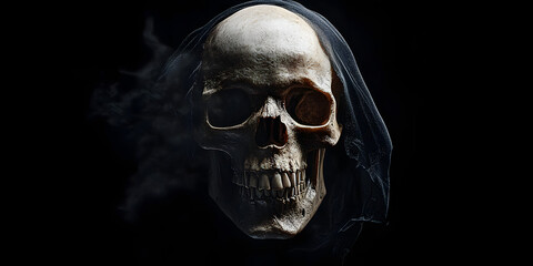 Spooky Scary Human Skull Grim Reaper Black Background