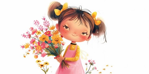 Fototapeta premium Whimsical girl with floral bouquet