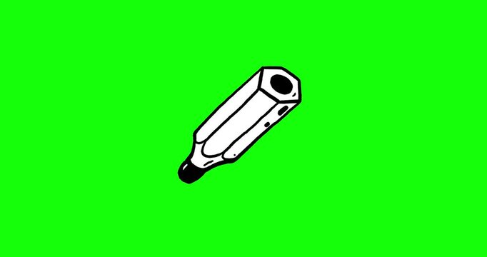 Cartoon magic black and white green screen. Pencil springs out and disappears greenbox isolated. Useful for drawing whiteboard lines.

