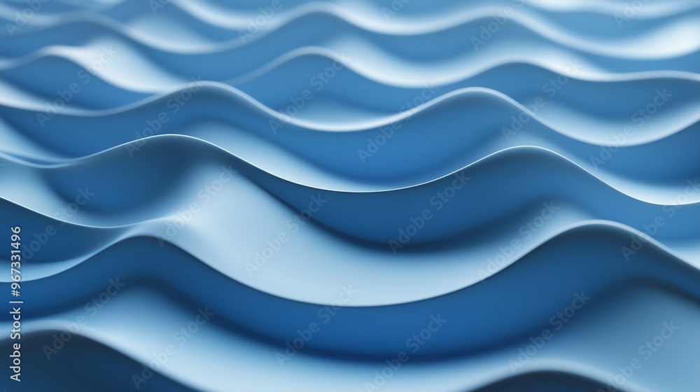 Poster flowing blue ripples in textured material creating an abstract wave pattern captured in soft lightin