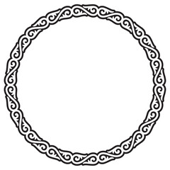 Vector black circular frame with decorative, intricate pattern of swirling lines and shapes. Isolated on white background