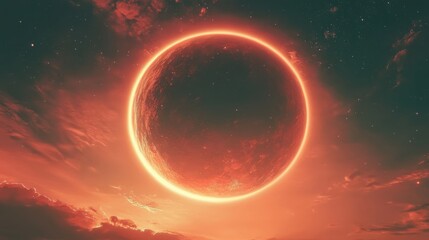 abstract round bright cosmic sky background with landscape. round mystical cosmic image with bright colored background and circle shape. copy space