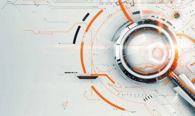 Abstract technological background with magnifying glass symbol, light orange and white