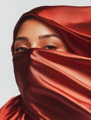Naklejka premium Red draped figure on a white background, unique artwork